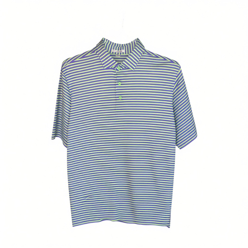 Peter Millar Striped Short Sleeve Polo Shirt Green Purple Men's Size L